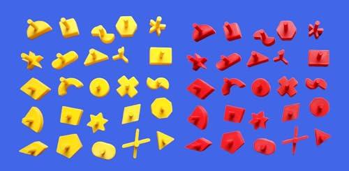 Perfection Game Replacement Pieces – 50-Pack Shape Pegs (25 Yellow + 25 Red) Compatible with Classic Perfection Board Game