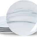 bestone Dinner Plates, 10.5 Inch Plates Set of 6, Porcelain Round Dessert Salad Dinner Plates, Serving Dishes for Kitchen, Dishwasher, Microwave, Freezer, Oven Safe, Marble Blue (grey and blue)