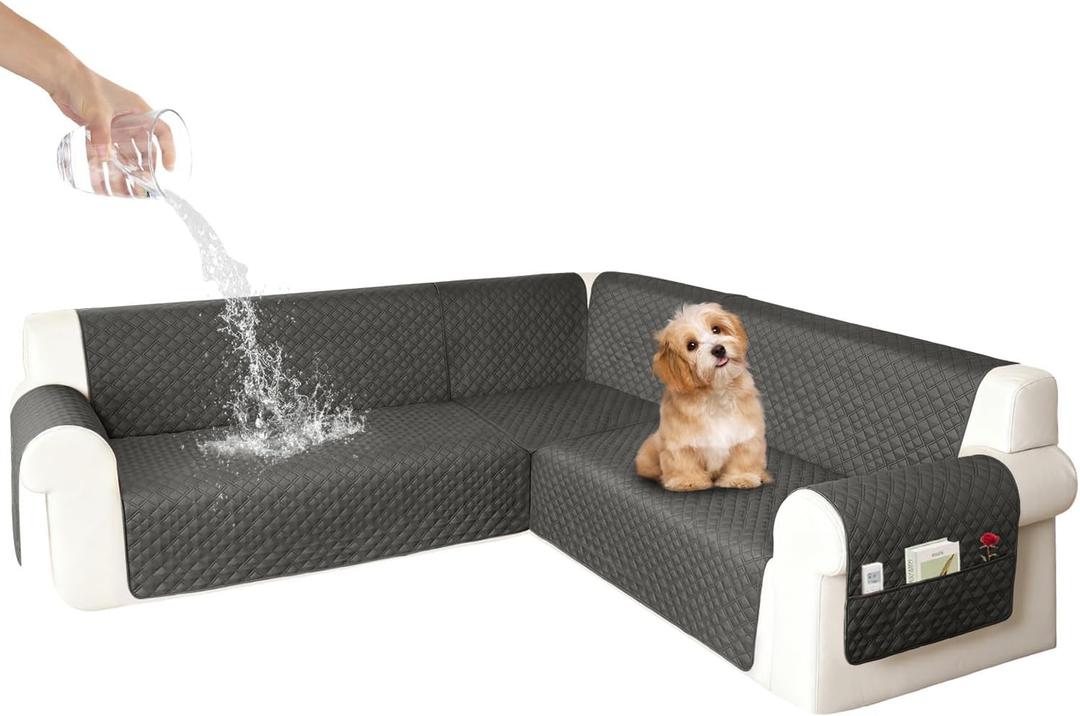 Waterproof Corner Sectional Couch Cover for Dogs L Shape Modular Sectional Sofa Cover Oversized U Shaped Sofa Slipcovers Soft Fabric Furniture Protector Washable (XX-Large, Dark Grey)
