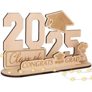 Graduation Decorations Class of 2025, Congrats Grad Wooden Table Centerpieces Sign with LED Lights Grad Table Toppers Congratulate Tiered Tray Decor for Graduation Party Decorations 2025