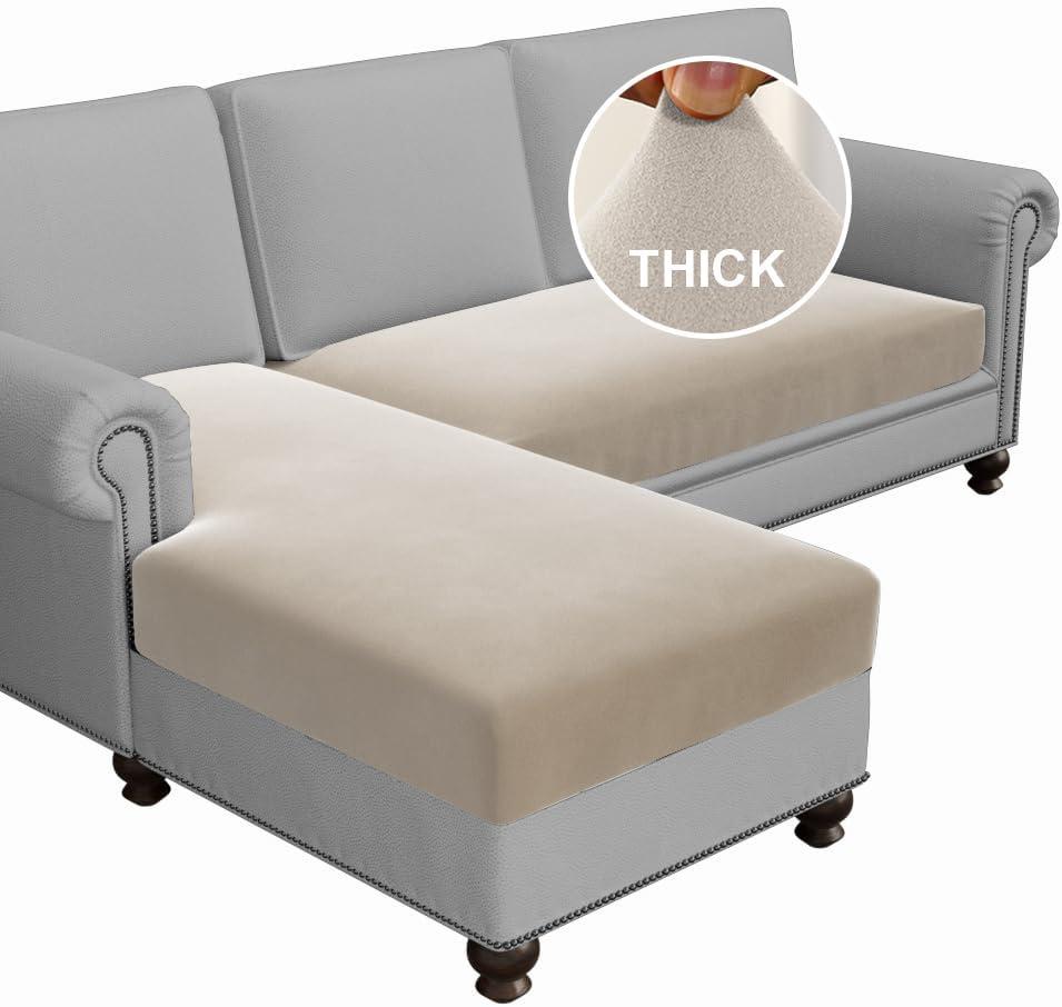 H.VERSAILTEX Fleece 2 Piece Sectional Couch Covers L Shape Stretch Couch Cushion Covers Thick and Soft Sofa Covers for Sectional Sofa Set Washable (2 Seater + 1 Chaise, Island Fossi)