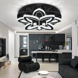 Dia 24" Modern Crystal Chandeliers Black Chandelier LED Flush Mount Ceiling Light for Living Room Dining Room Bedroom Foyer Entryway LED Dimmable 2700-6000K