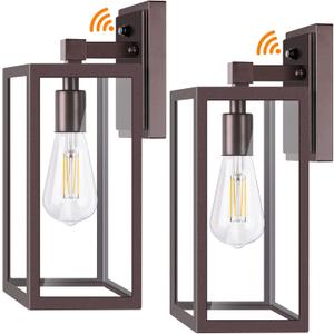 Dusk to Dawn Outdoor Lighting Fixtures for House, ORB Sensor Porch Exterior Lights Wall Mount, Anti-Rust Wall Light, Wall Sconce Lamp, Waterproof Wall Lantern for Garage, 2-Pack (13.78 in, Oil-Rubbed Bronze)
