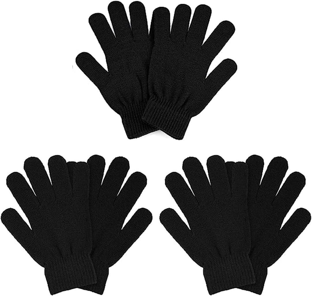 3 Pairs Winter Magic Gloves Adults Warm Stretchy Unisex Black Gloves One Size Fits Most Men Women Teens Magic Knit Gloves
