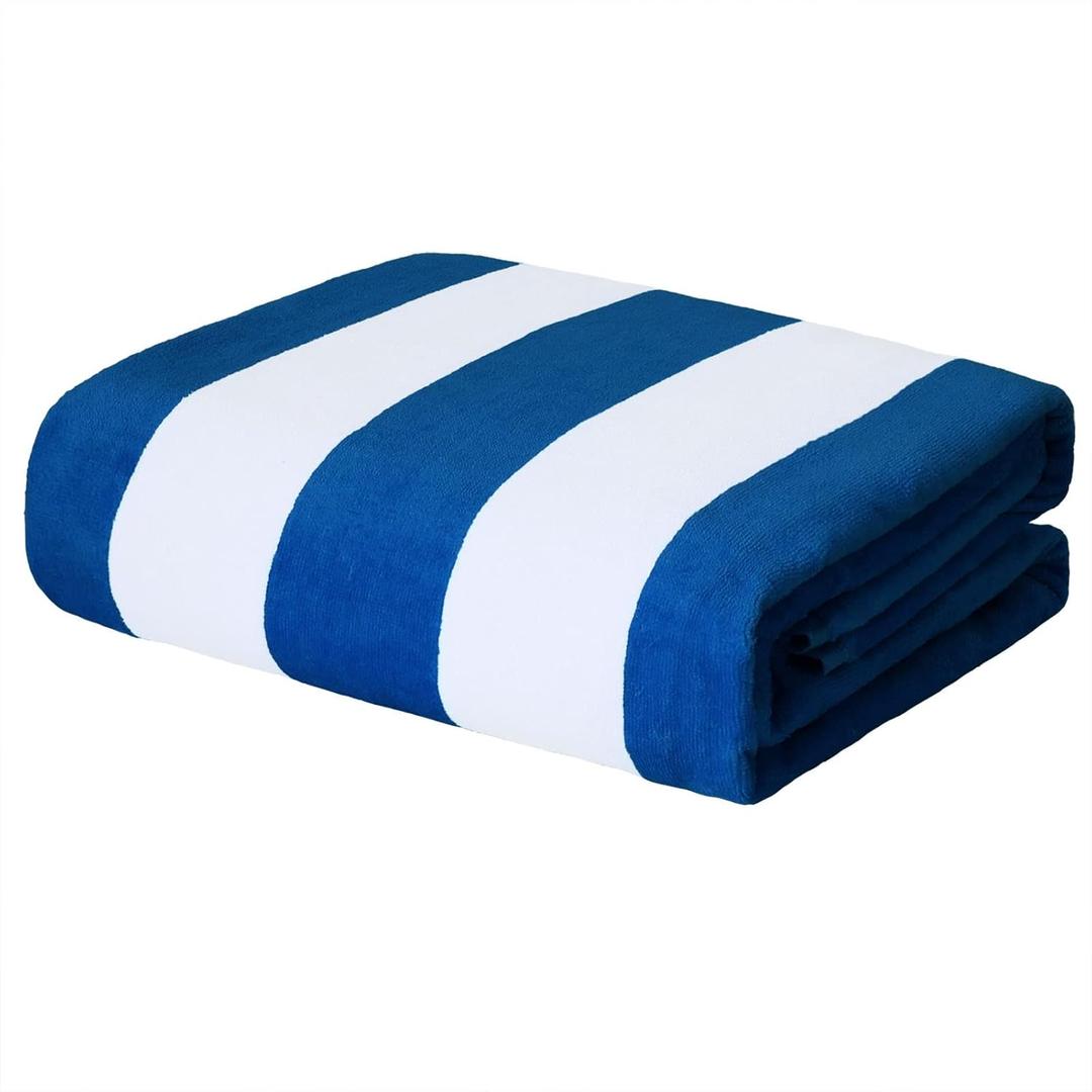 Exclusivo Mezcla 100% Cotton Oversized Cabana Striped Large Beach Towel, Pool Towel, Bath Towel( Navy, 35"x70")- Soft, Quick Dry, Lightweight, Absorbent and Plush