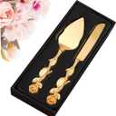Wedding Cake Server Set, Gold Cake Cutting Set for Wedding Cake Cutter and Server Set with Rose Handle Wedding Cake Knife and Server Set for Wedding, Birthday