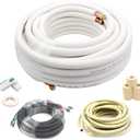 TAUROX 50FT Mini Split Line Set 1/4" & 3/8" O.D Copper Pipes Tubing and 3/8" White Thickened PE Insulation Coil, for Mini Split Air Conditioning or Heating Pump Equipment and HVAC with Flared Nuts.