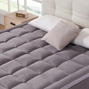 Twin Pillow Top Mattress Topper, 1000GSM Extra Thick Mattress Pad for Body Pain Relief, Soft Breathable Bed Topper with 8"-21" Deep Pocket, 3D+7D Down Alternative, Grey