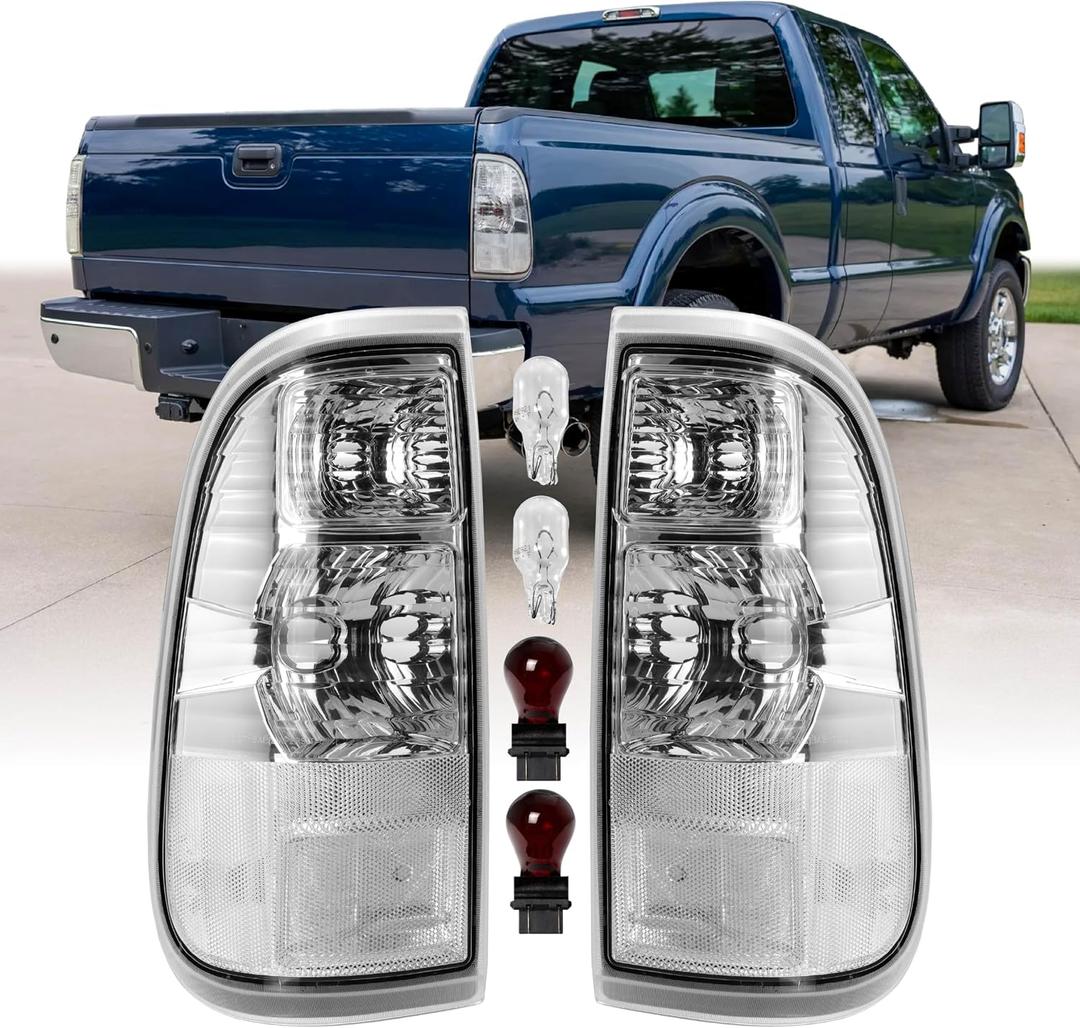 USR 08-16 F250 F350 SUPERDUTY Tail Light Rear Tail Lamps Set (Left + Right) Compatible with 2008-2016 Ford F-250 F-350 F-450 PickUp Truck F350 F450 Super Duty (CLEAR LENS TAIL LIGHTS with BULBS)