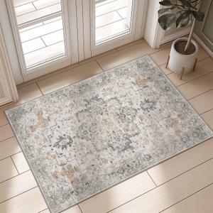GENIMO Area Rug 2x3 FtDoormat, Machine Washable Low Pile Rugs, Small Retro Chenille Entryway Mat for Entrance, Hallway, Kitchen and Corridor, Light Taupe Brown