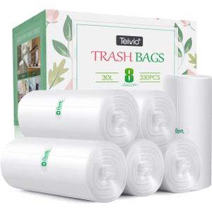 8 Gallon 330 Counts Unscented Medium Trash Bags,Fit 7,8,9,10 Gal Garbage Bags by Teivio, 30 Liter Thick Bathroom Can Bin Liners,Plastic Bags for Home Office Kitchen, Clear