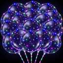 Libima 50 Pcs Light up LED Balloons Bulk 20 Inches Clear Flashing Glow in the Dark Balloons with Handles and String Lights for Wedding Birthday Baby Shower Party Outdoor Yard Decoration