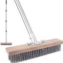 Stainless Steel Wire Scrub Brush with Long Handle for Deck, Concrete, Patio Floor Cleaning, 59'' Heavy Duty Stiff Metal Bristle Scrubber Broom for Outdoor Moss Removal