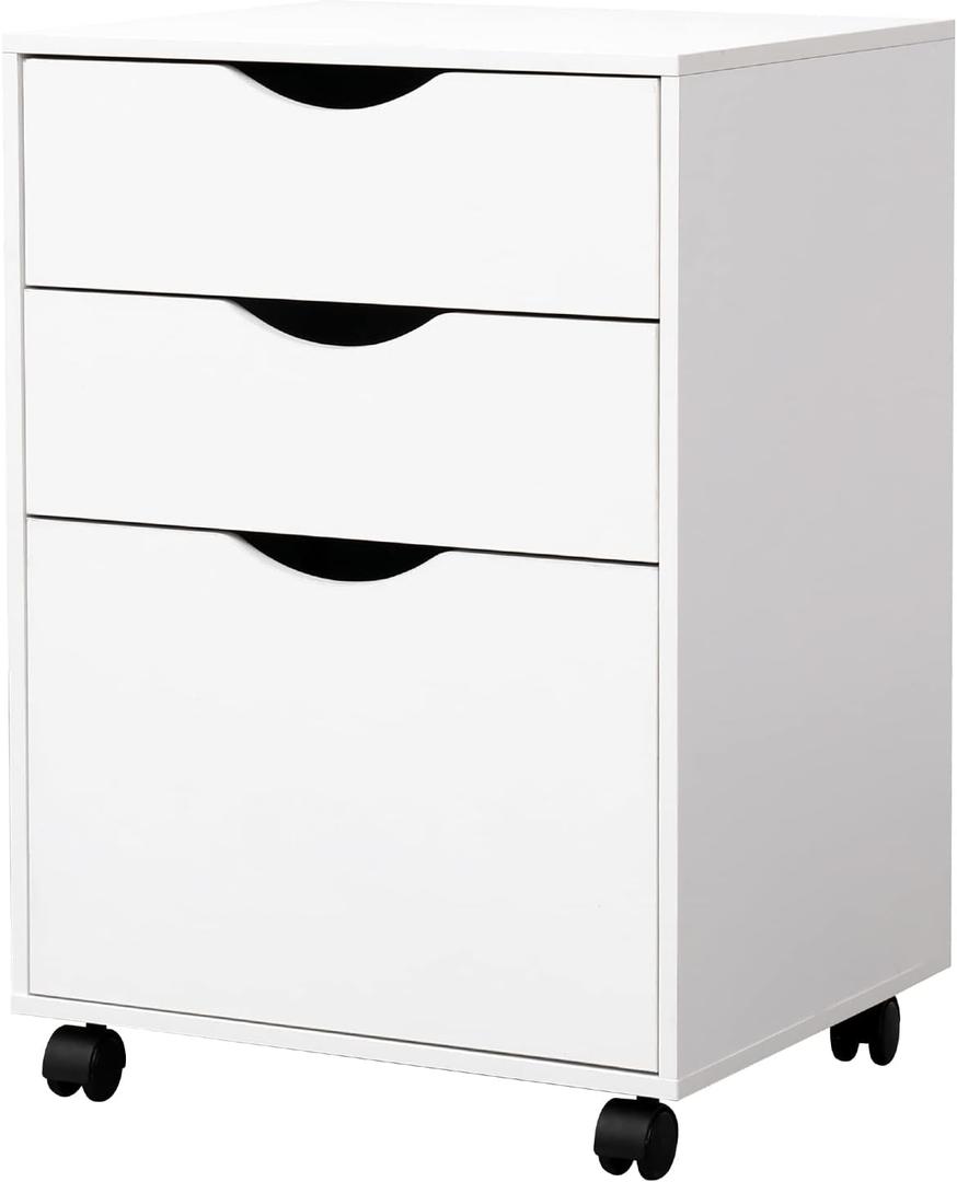 QDSSDECO 3 Drawer Mobile File Cabinet, Rolling Vertical Filing Cabinet fits A4, Legal Paper and Letter Paper for Home Office, White (26"x18.3"x15.6")