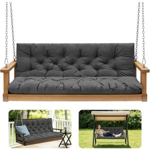 Porch Swing Cushions,Outdoor Cushions 3 Seater Replacement with Backrest, Waterproof Thickened Bench Cushion with Ties for Porch, Patio,Outdoor, Backyard and Garden (Dark Gray 40 x 40 in)