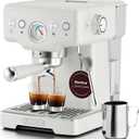Neretva Espresso Machine, 15 Bar Espresso Coffee Machine with Visible Pressure Guage Professional Espresso Maker with Milk Frother & Stainless Steel for Home Barista Latte and Cappuccino Maker - White