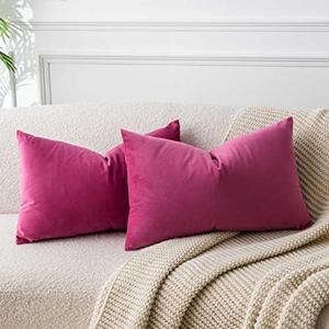 JUSPURBET Throw Pillow Covers Set of 2 Decorative Velvet Pillow Covers for Couch Sofa Bed Soft Lumbar Cushion Covers with Invisible Zipper for Living Room Home Decor,Rose Red,12x20 inch