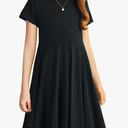 Arshiner Girl's Summer Dresses Short Sleeve Casual Holiday Skater Twirl Dress with Pockets Size 150 Black
