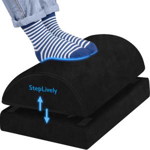 Foot Rest for Under Desk at Work, Comfortable Foot Stool with 2 Adjustable Heights, Footrest with Washable Cover, for Back & Hip Pain Relief, Suitable for Office, Home and Car (Black) (Large)