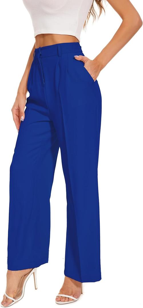 FUNYYZO Wide Leg Pants Women's High Elastic Waisted in The Back Business Work Trousers Long Straight Suit Pants (006# Dark Blue (Thin)), M