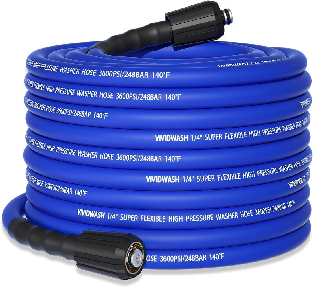 VIVIDWASH 1/ 4" Super Flexible Pressure Washer Hose Pro 50FT, M22-14/ 15mm Universal Pressure Washer Replacement Hose 3600PSI, Kink Resistant Upgraded No Leak Power Washer Hose for High Power Washers