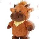 Hopearl Talking Highland Cow with Yellow Bib Repeats What You Say Walking Electric Interactive Animated Toy Speaking Plush Buddy Gifts for Toddlers, Brown, 9''