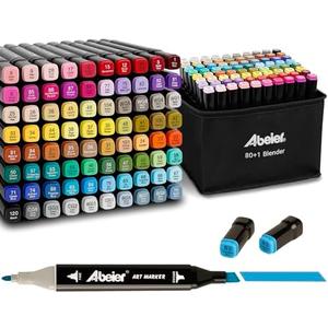 ABEIER 80 Colors Alcohol Based Markers, Dual Tip Drawing Markers Set, plus 1 Colorless Blender Pen, Permanent Sketch Animation Marker for adults, Plumones, Coloring and Artist Illustration
