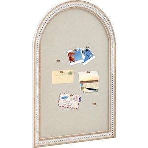 Wonderjune Vintage Framed PinBoard Linen Display Bulletin Board Large Cork Fabric Picture Photo Memo Pinboard Fancy Ornate Decorative Vision Board for Wall(Arch,24" X 36",Distressed White), 37.8" x 23.6"