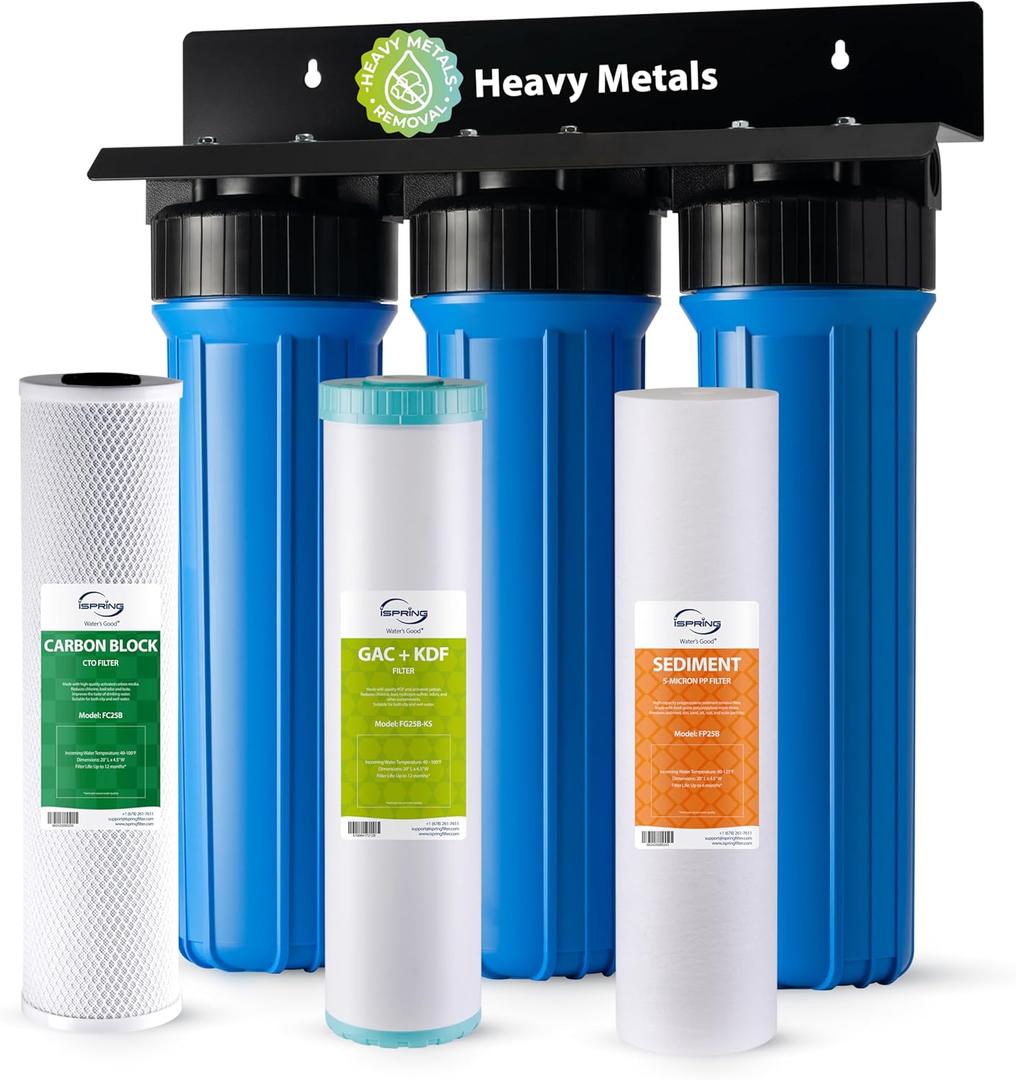 iSpring WGB32B-KS Whole House Water Filter System, 3-Stage Filtration, Reduces Heavy Metals, Hydrogen Sulfide, Chlorine, Chloramine, Sediments