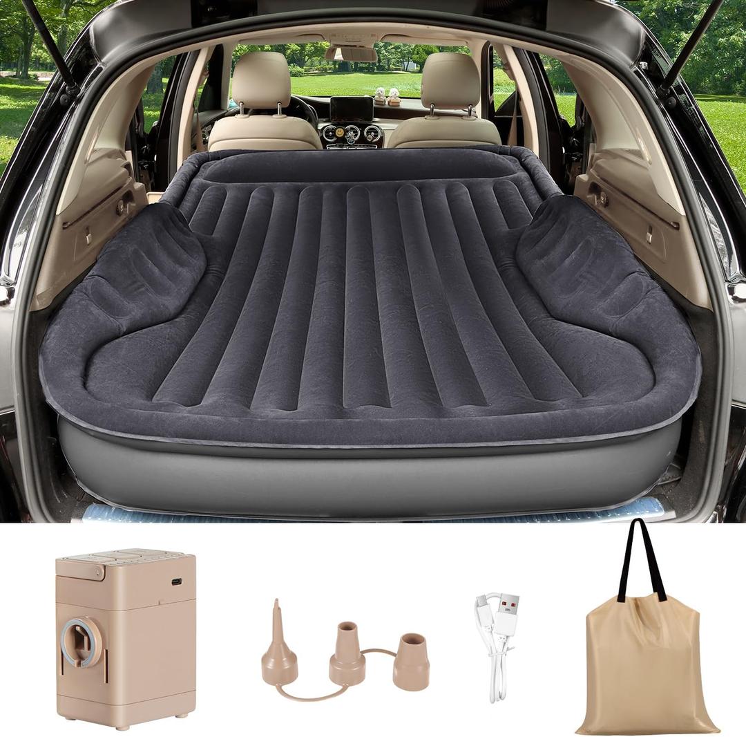 Self-Inflating SUV Air Mattress with Built in Electric Pumpcar air Mattress with Pillow for TrunkPortable car Mattress for Travle and Camping, Black