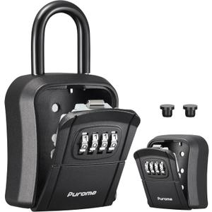 Puroma Key Lock Box, Portable Combination Lockbox Wall-Mounted Key Storage Box for House Keys, Resettable Code Safe Security Lock Box for Home, Office, Apartment Spare Key Storage (1 Pack, Pure Black) Puroma Key Lock Box, Portable Combination Lockbox Wall-Mounted Key Storage Box for House Keys, Resettable Code Safe Security Lock Box for Home, Office, Apartment Spare Key Storage (1 Pack, Pure Black)