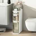 3-Tier Slim Bathroom Storage Cabinet, Narrow Floor Cabinet with Toilet Paper Holder and Wheels, Waterproof Bathroom Storage Organizer for Small Spaces, Bathroom, Kitchen, Bedroom