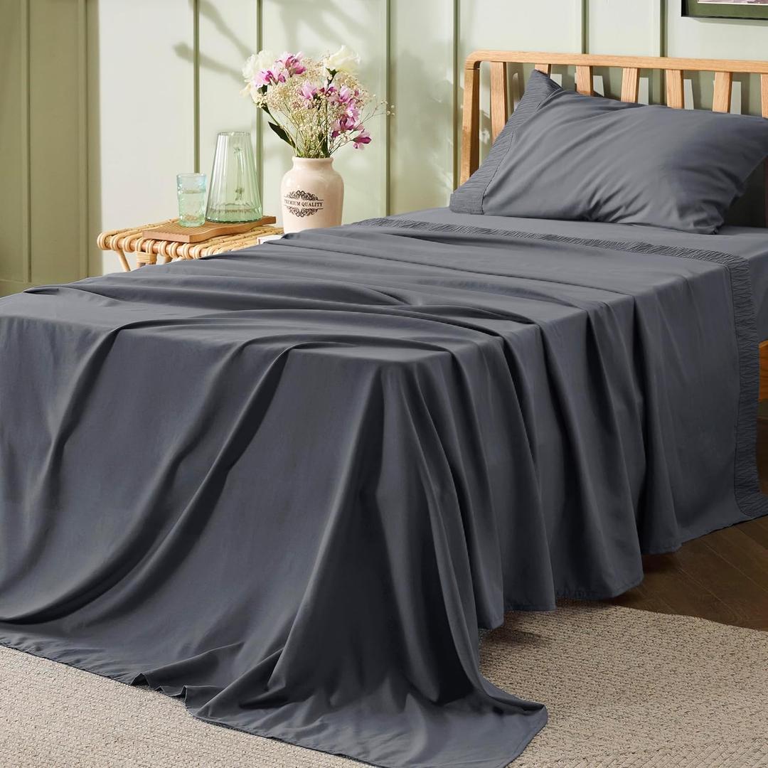 Bedsure Twin Sheets Set - 3 Pieces Soft Twin Bed Sheets - Breathable & Cooling - Hotel Luxury - Easy Care Polyester Microfiber Bedding for Women, Men, Dark Grey