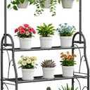 SORCEDAS Plant Stand Indoor Outdoor 3 Tier Tall Corner Hanging Plant Shelf Metal Flower Stands Ladder Plant Holder for Living Room Balcony Garden Patio Multiple Plants, Dark Grey