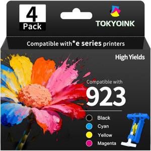 TOKYOINK 923 Ink Cartridges Combo Pack 4 Pack Replacement for HP923 923 Ink Cartridges for OfficeJet 8120 8122e 8123 OfficeJet Pro 8130 8135e 8138e 8139e Printer Latest Version Without Chip 4 Pack