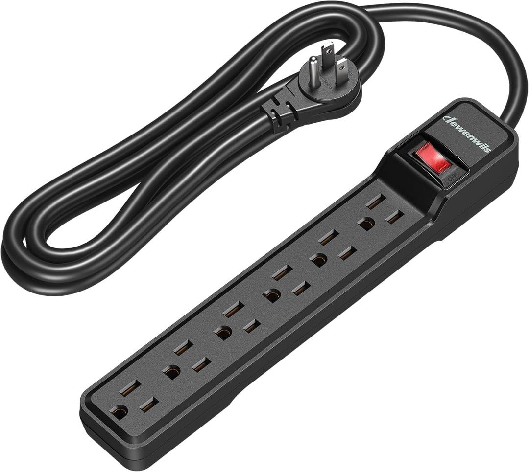 DEWENWILS 6-Outlet Power Strip Surge Protector with 10 Foot Long Extension Cord, Low Profile Flat Plug, 15 Amp Circuit Breaker, 500 Joules, Wall Mount, UL Listed, Black
