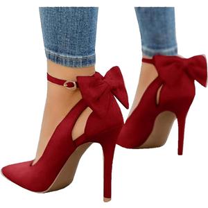 Fashare Womens High Heels Bow Tie Back Sexy Stiletto Ankle Strap Wedding Dress Pumps Shoes (7.5)