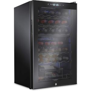 Ivation 33 Bottle Dual Zone Wine Cooler Refrigerator w/Lock | Large Freestanding Wine Cellar For Red, White, Champagne & Sparkling Wine | 41f-64f Digital Temperature Control Fridge Glass Door Black
