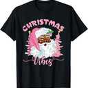 Vintage Pink Santa Claus Christmas Vibes Holiday Xmas Gifts T-Shirt L