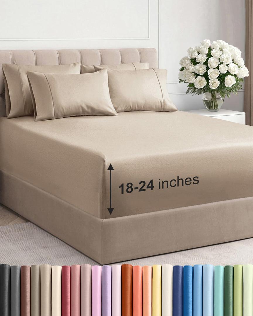 Extra Deep Queen Sheet Set - 6 Piece Breathable and Cooling Sheets - Hotel Luxury Bedding for Women, Men, Kids & Teens - Easy & Secure Fit - Soft, Wrinkle Free and Comfy - Extra Deep Pockets - Cream