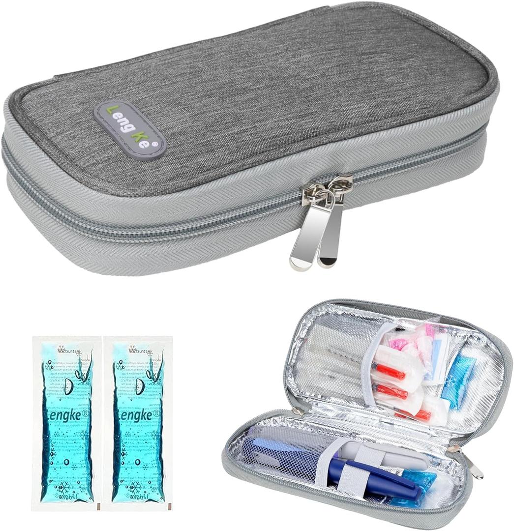 YOUSHARES Insulin Cooler Travel Case - Diabetic Case Insulated Organizer Portable Cooling Bag for Insulin Pen and Medication Diabetics Organizers Supplies with 2 TSA Approved Ice Pack (Gray) (Grey)