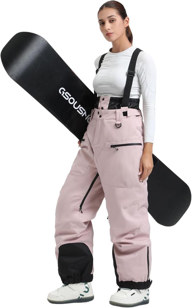 GSOU SNOW Womens Baggy Snowboard Pants Ski Bibs Snow Loose Overalls Waterproof Windproof Insulated Warm (X-Small, Pink)