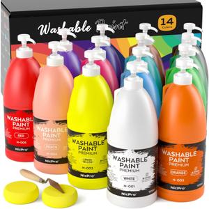 Nicpro 14 Colors Large Washable Paint Set (33.8 oz, 1000ml), Acrylic Bulk Paint Supplies Non Toxic Children Tempera Paint for Art, Craft DIY, Poster & Finger Paint, School, Home,Classroom
