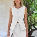 Cicy Bell Womens Summer 2 Piece Outfits Crew Neck Sleeveless Fitted Blazer Vest Matching Sets Work Mini Skirt Suit Sets