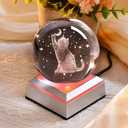 3D Cat Crystal Ball Lover Gifts for Her Women Cat Themed Gifts 80mm Glass Globe Stuff Present Mom Kids with LED Lighting Base