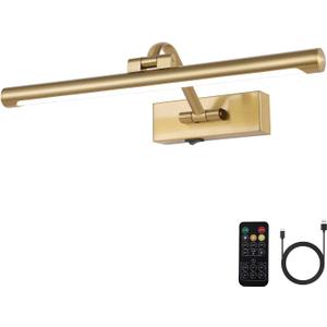 Wireless Picture Lights for Wall Battery Operated Brass Art Light for Paintings with Remote 3CCT Dimmable Portrait Lighting Rotatable Display Lighting 16" Rechargeable Wall Lamp for Frame Dartboard