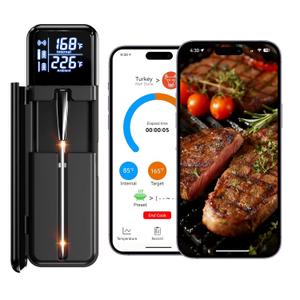 Smart Wireless Meat Thermometer,Digital Cooking Thermometer with Dual High-Accuracy Sensors,Ceramic Heat-Resistant Probe, Instant Read LCD & App Control for Kitchen,BBQ,Oven,Grill,Air Fryer (Black)