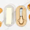 Butter Dish with Lid, Glass Butter Container for Countertop, Butter Keeper Holder with Wood Lid and Knife for East West Coast Butter Stick, Kitchen Counter Dcor (Stripe)