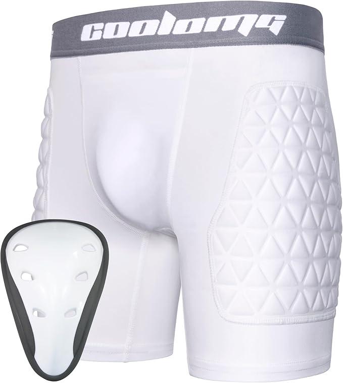 COOLOMG Youth Boys Sliding Shorts with Athletic Cup Compression Shorts for Baseball Football Lacrosse Large