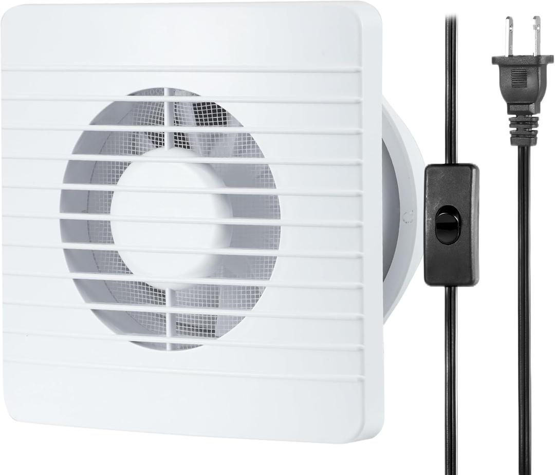 4inch Exhaust Fan, Window Wall Mount Vent Extractor Fan w/Button Switch, Cord for Kitchen Bathroom Workshop Garage (Grilles Panel with Mesh)